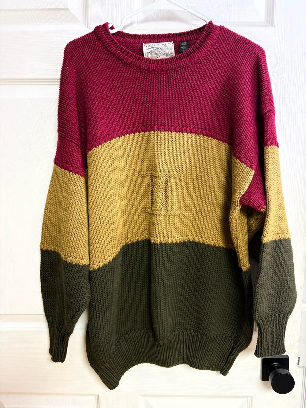 Donegal II made in Ireland XL hand loomed color block  Knit Sweater